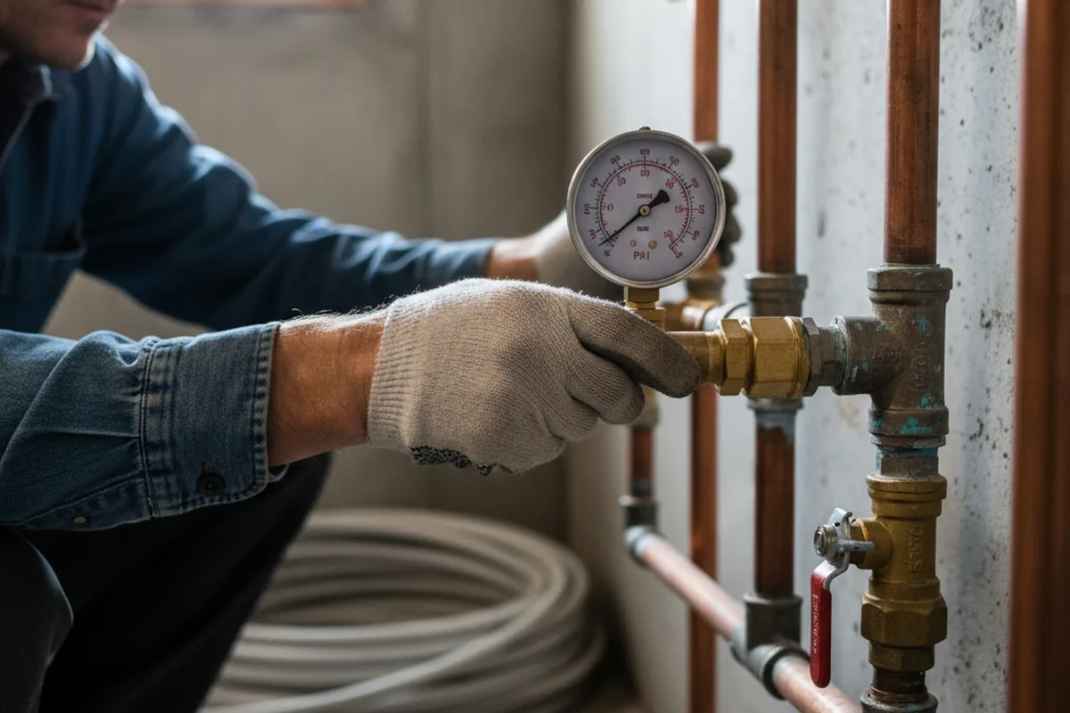 Pressure testing a repaired line during Water Line Repair in Broken Bow